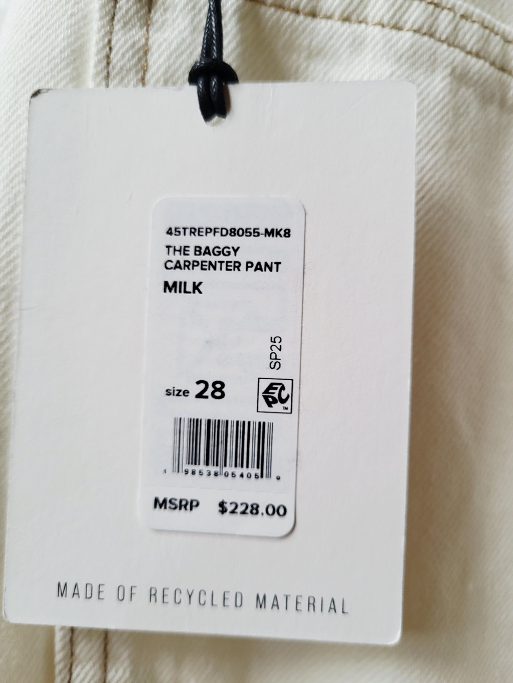 NWT Joe's Jeans The Baggy Carpenter Pant Sz 28 Milk Off White Wide Straight $228 - Picture 3 of 12